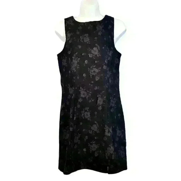 A FORTIORI Womans BLACK FITTED Dress FLORAL ASIAN Print STRETCH Zip Back size Lg - Picture 1 of 4